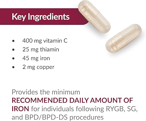 Miniatura 6 de Bariatric Advantage Hierro de 45 mg con vitamina C, tiamina y cobre para una mayor absorción y utilización, fácil de digerir para pacientes con