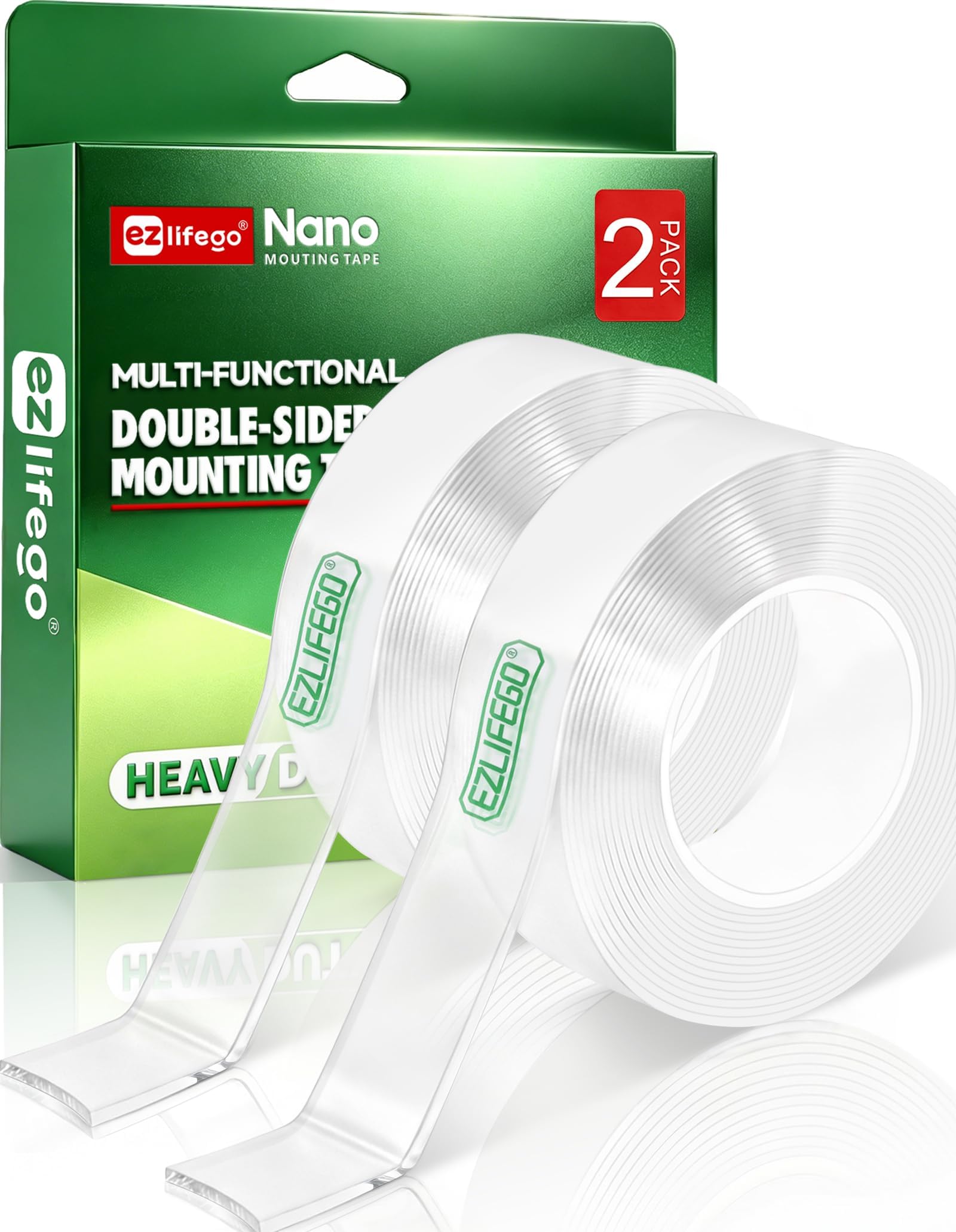 EZlifego Heavy Duty Invisible Bond Nano Double Sided Mounting Tape, 2-Pack | 396 inch Extra-Large, Nano-Tech, Holds up to 72lbs, All-Purpose, Instant Hold, Industrial-Strength, Indoor & Outdoor Decor