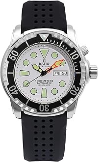 FreeDiver Helium-Safe Dive Watch Sapphire Crystal Automatic Diver Watch 1000M Water Resistant Diving Watch for Men (White)
