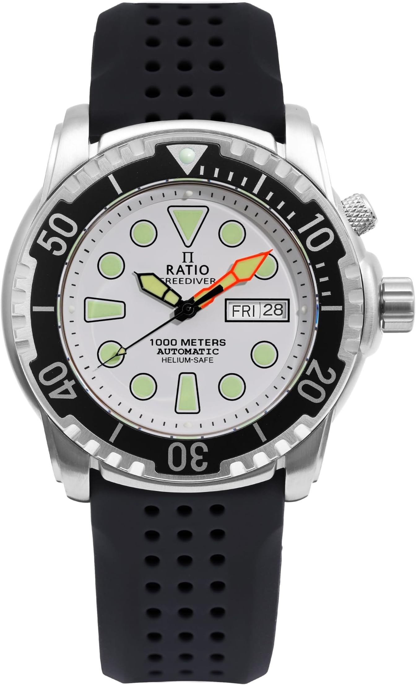 FreeDiver Helium-Safe Dive Watch Sapphire Crystal Automatic Diver Watch 1000M Water Resistant Diving Watch for Men (White)