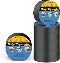 Butyl Tape 2" x 50' with 6 Rolls, Black, Waterproof and Anti-Corrosion, Ideal for Deck, Joist, Roofs, Beams, RV, Doors, and Fences
