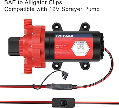 12V Sprayer Pump with Sae to Alligator Clips, 4.4gpm-10amp-60psi