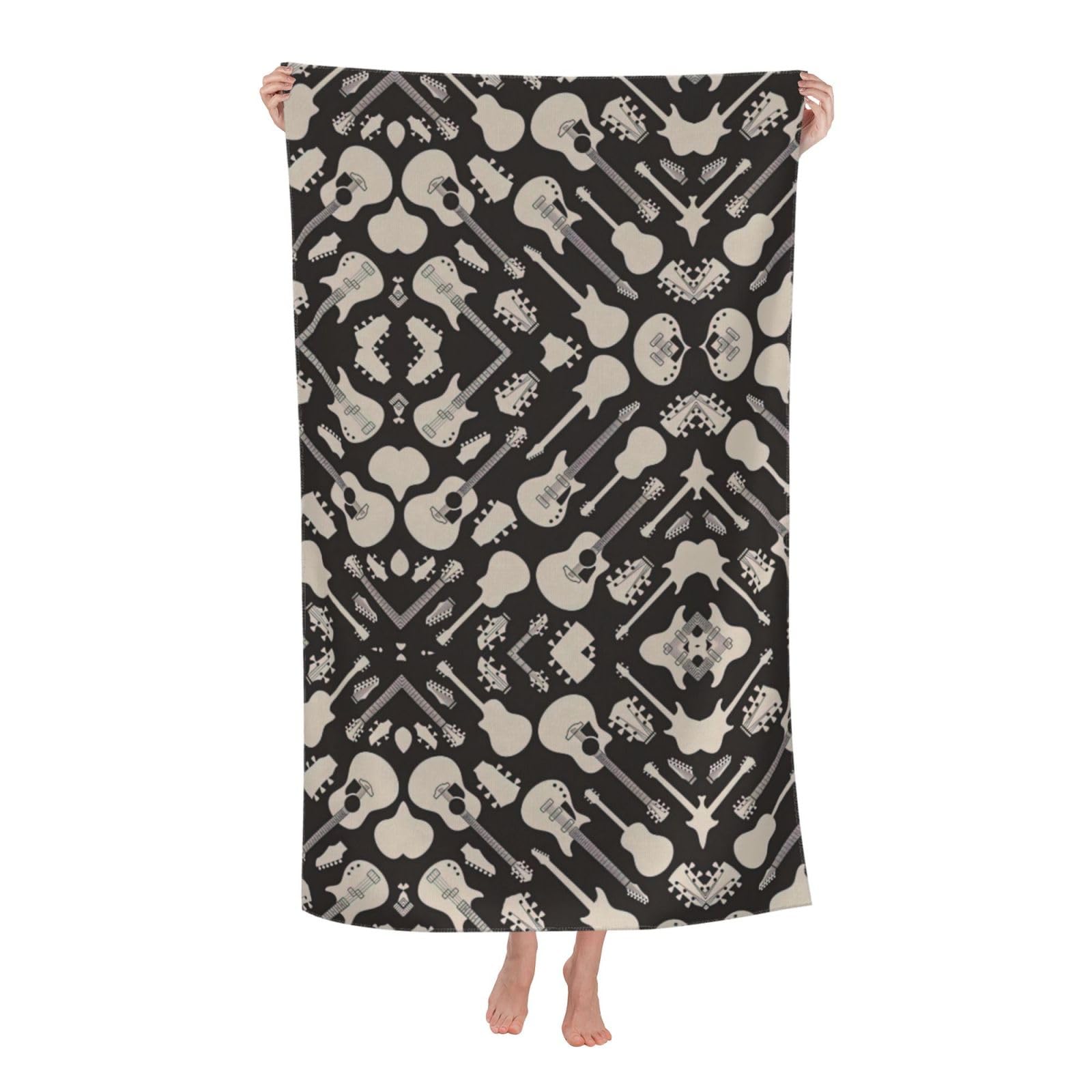 Oazcvbnn Women's White Guitar Pattern Print Adult Beach Towel Summer Travel Pool Vacation Swimming Fitness Outdoor Adventures