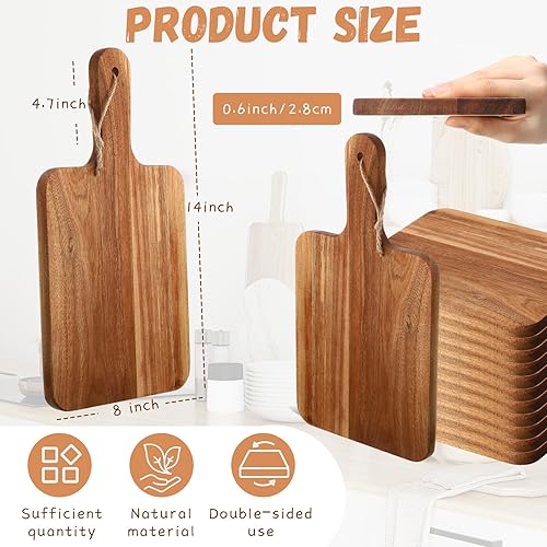 Miniatura 2 de 16 tablas de cortar de madera de acacia, a granel, tablas de cortar de cocina con asa, bandeja de madera para servir, tablas de charcutería para