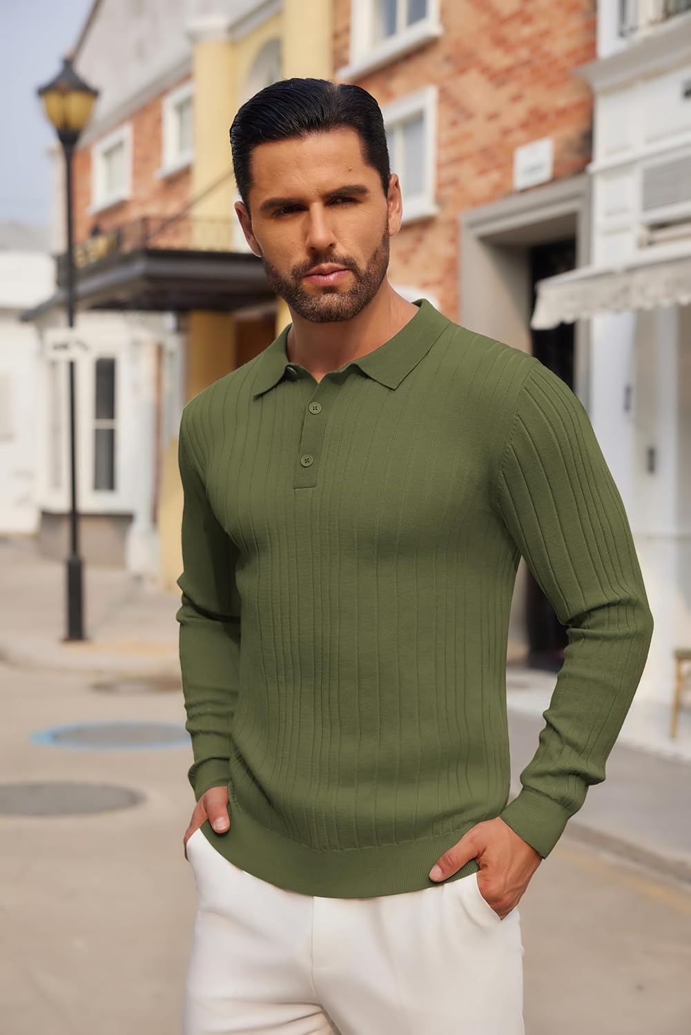 COOFANDY Men's Knit Polo Shirts Long Sleeve Casual Button Down Ribbed Polo Shirt Fashion Golf Shirts - Image 4