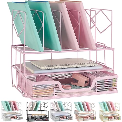 gianotter office catalog racks, Desk Organizers and Accessories, Magazine File Holder for Office Supplies Desk Organizer with 5 Vertical Compartments (Pink)
