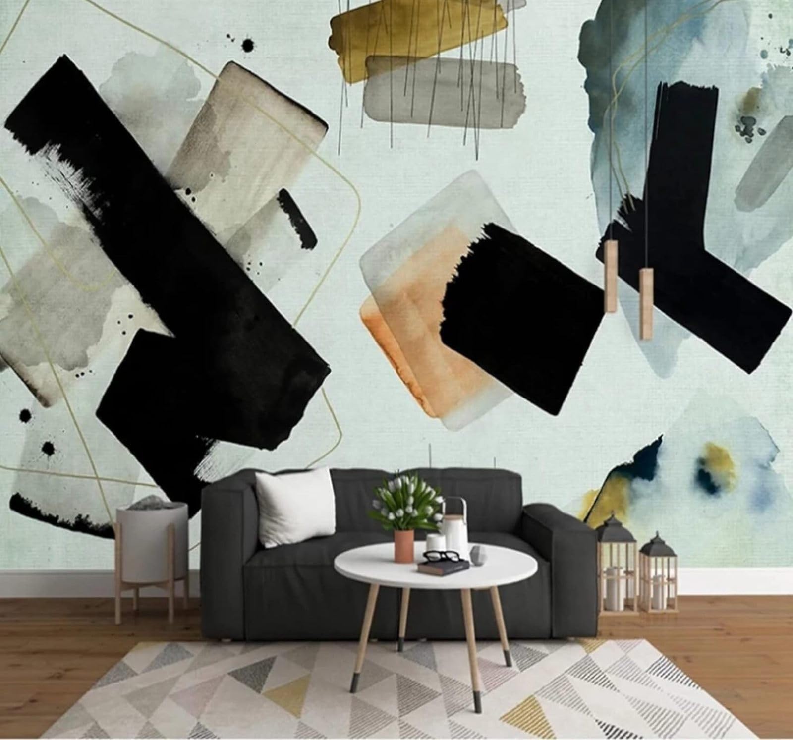 XLMING Abstract Ink Wash Doodle Geometric Art 3D Wallpaper Luxury Home Dining Decor Paste Sofa Living Room The Wall for Bedroom Mural-150cm×105cm