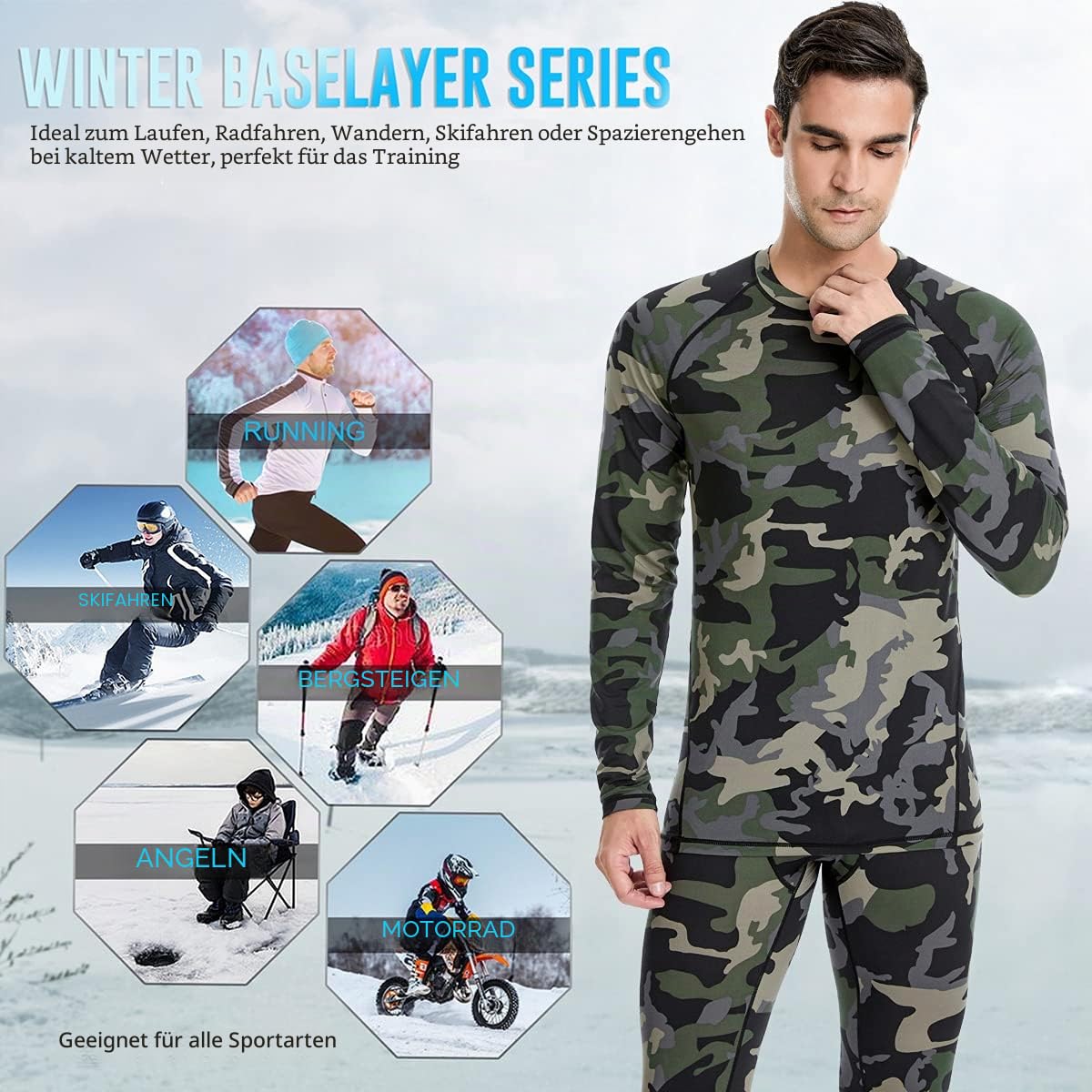 Thermounterwäsche Herren, Funktionsunterwäsche Set Funktionswäsche Atmungsaktiv Thermo Unterwäsche Thermowäsche Base Layer Radsport Laufen