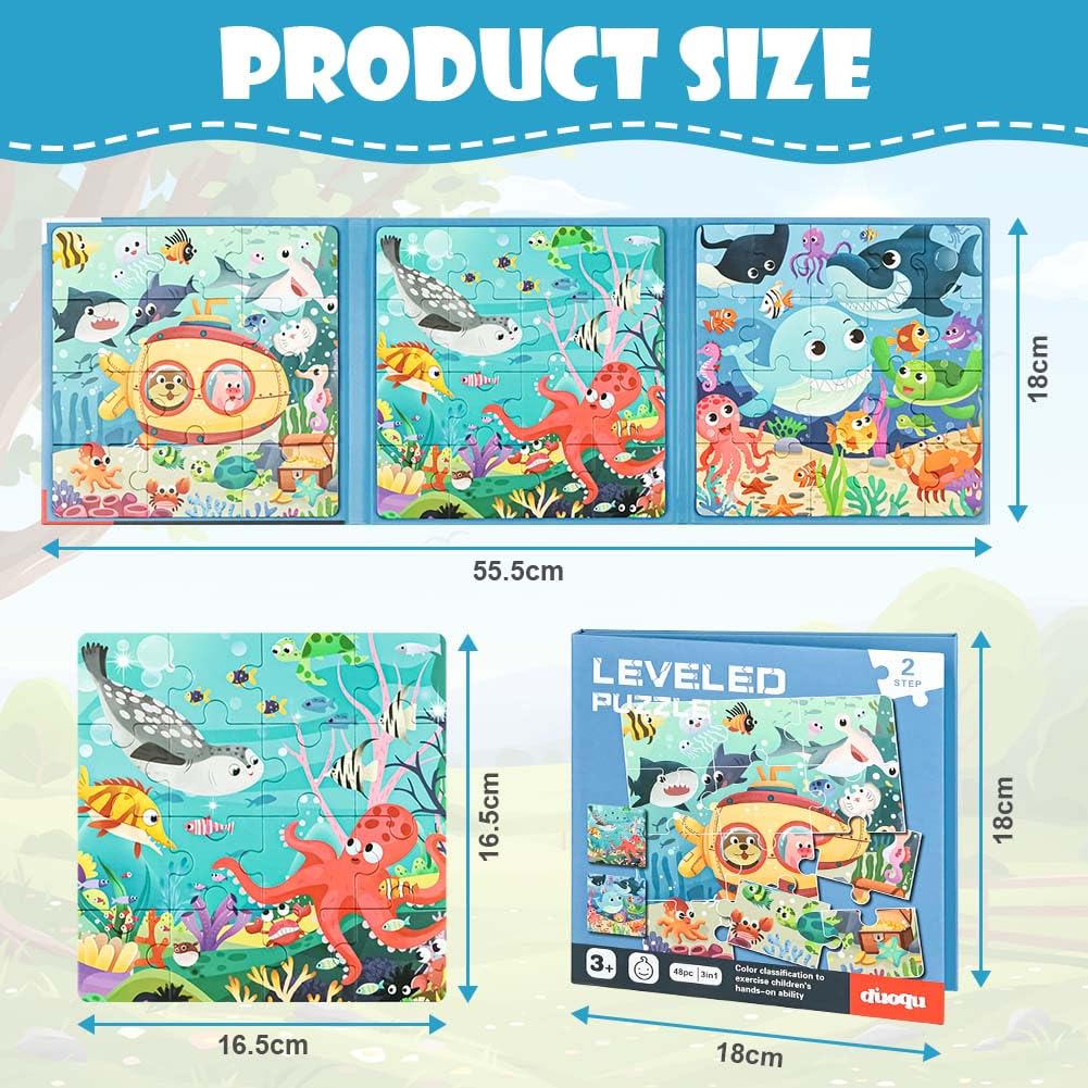 Aolso Puzzle Magnetici Giochi per Bambini 3-7 Anni, Giocattolo Montessori, Puzzle Animali Magnetico Gioco,Giochi da Viaggio per Bambini 2 Anni-Esplorazione Sottomarina