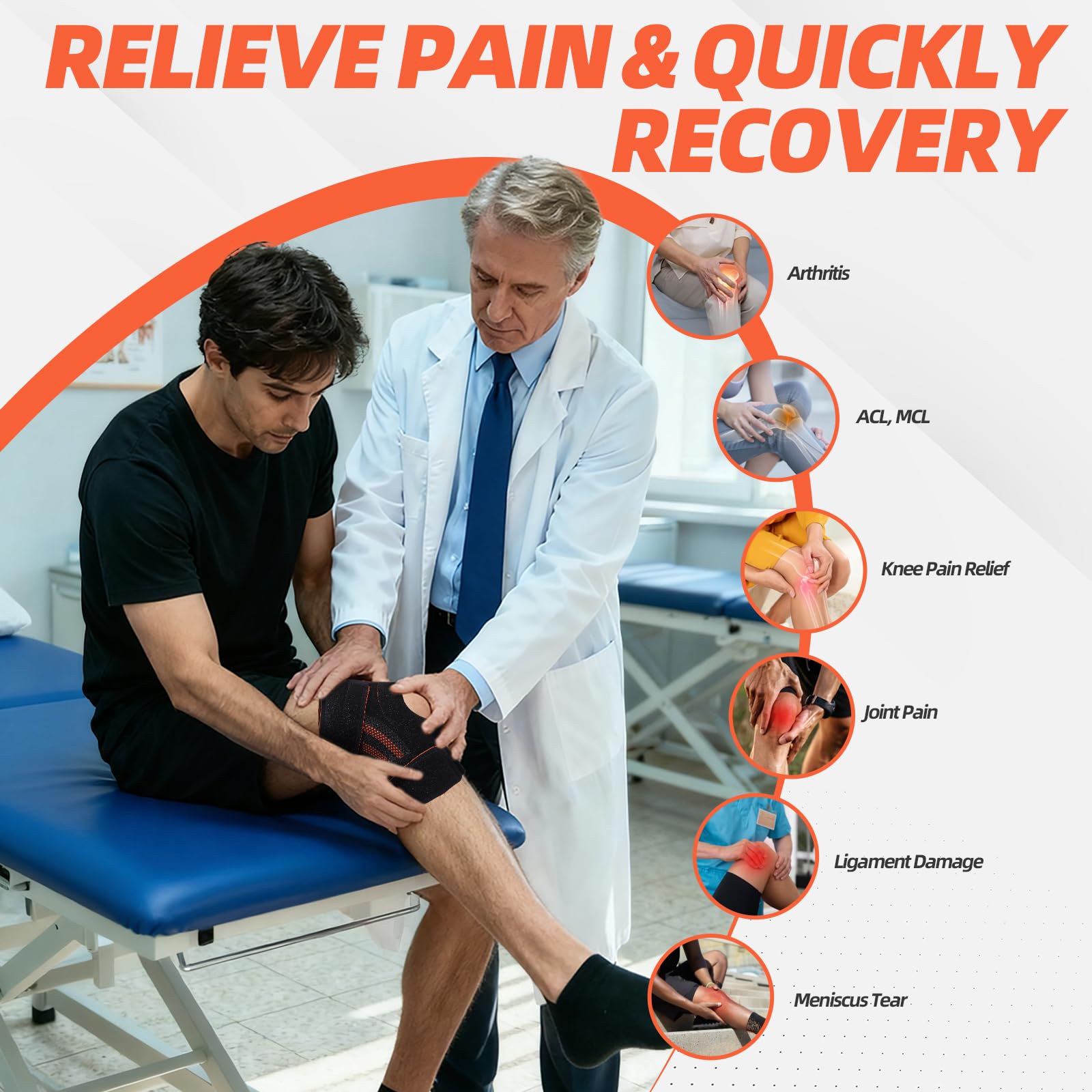 Lexniush - Rodillera deportiva ajustable, rodillera de artrosis, desgarros del menisco rodilla, rodillera ligamentada con estabilizadores laterales y almohadillas de goma, color negro