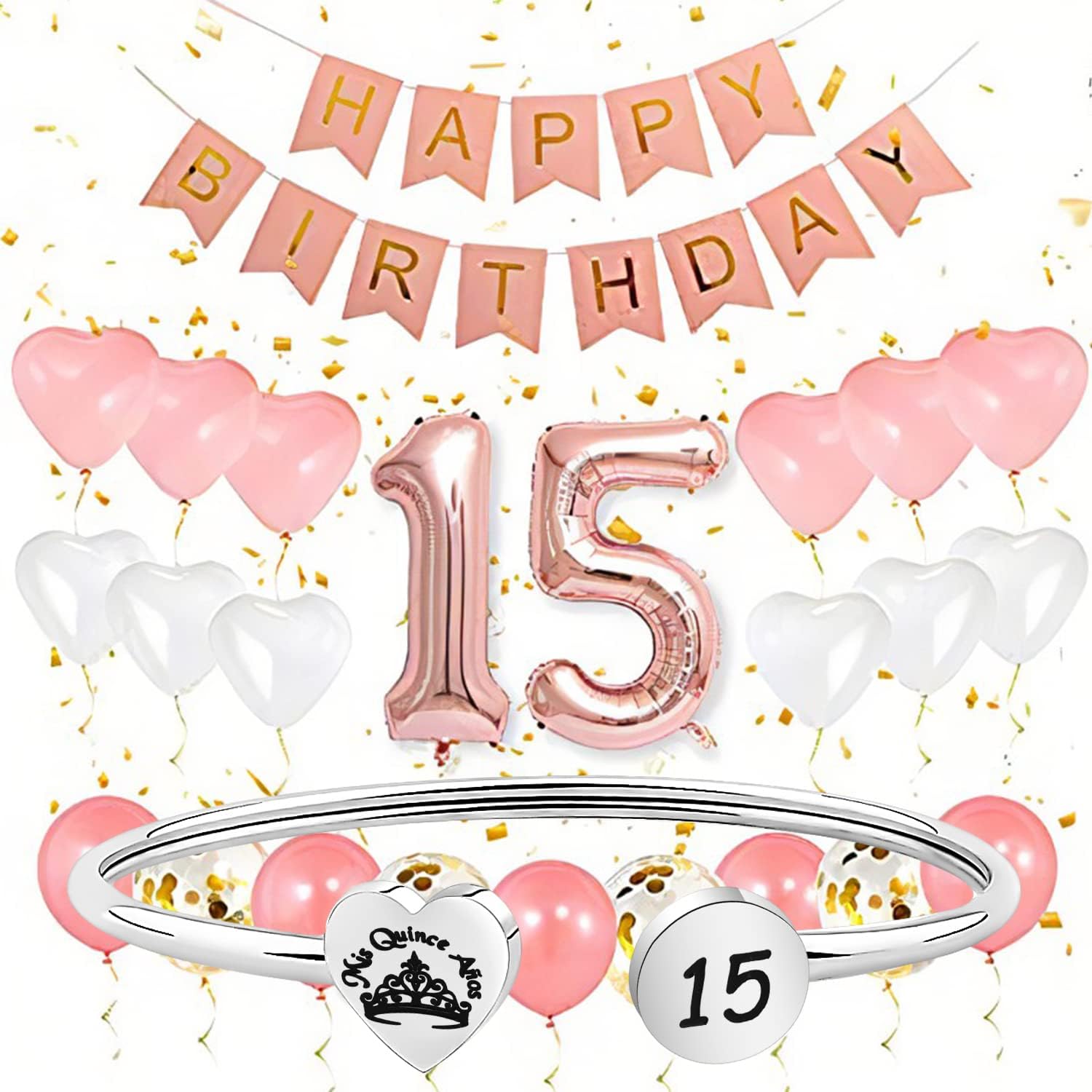 PLITI 15th Birthday Gifts For Daughter Quinceanera Sweet 15 Bangle Mis Quince Anos Latina Spanish Bracelet Crown Themed Jewelry - Image 3