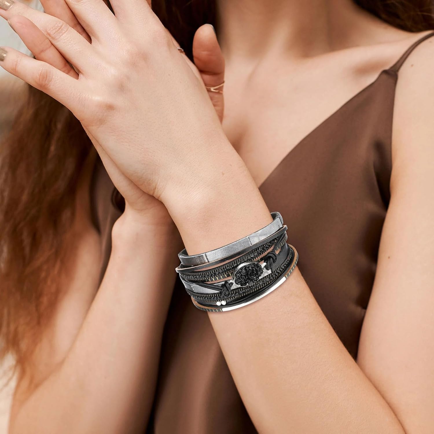 Long tiantian Leather Bracelets for Women Trendy Black Bracelet Cross Leather Wrap Bracelets Western Boho Jewelry Gifts - Image 2