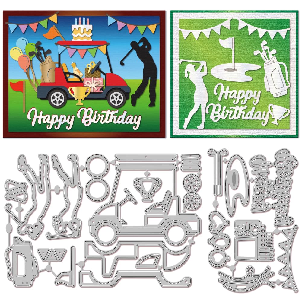 GLOBLELAND Happy Birthday Golf Cutting Dies for DIY Scrapbooking Metal Sports Golf Cut Dies Car Die Cuts for Card Making Embossing Photo Album Craft Decor — image 1