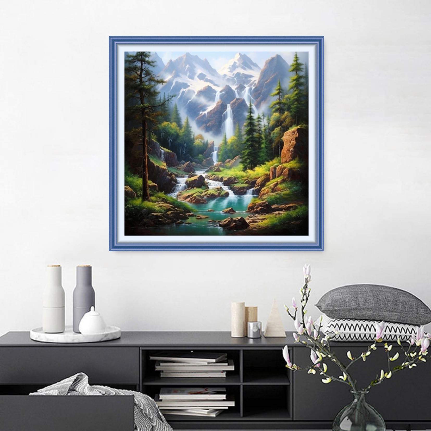 Joyhoor Cross Stitch Kits for Beginners Stamped Cross-Stitch Supplies Needlework preprint Embroidery Kits for Adults DIY Needlepoint Kits Embroidery Patterns 11CT-Mountain River Scenery 18.x18 inch