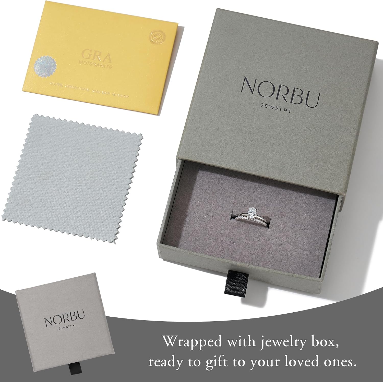 NORBU Round Cut Solitaire Moissanite Engagement Ring for Women, 1CT D Color VVS1 Clarity, 925 Sterling Silver Two in One Promise Ring with 18K White Gold Plated, Jewelry Gift for Wedding Anniversary Birthday Christmas Valentine's Day