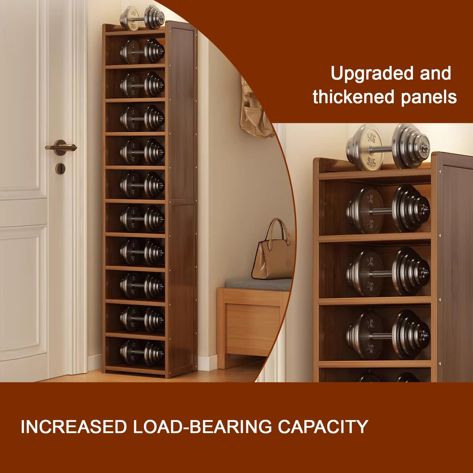 Natural Bamboo Shoe Rack, Freestanding Narrow Vertical Shoe Storage Organizer For Closet, Front Door & Entrance(1 pair of shoes,8th floor)