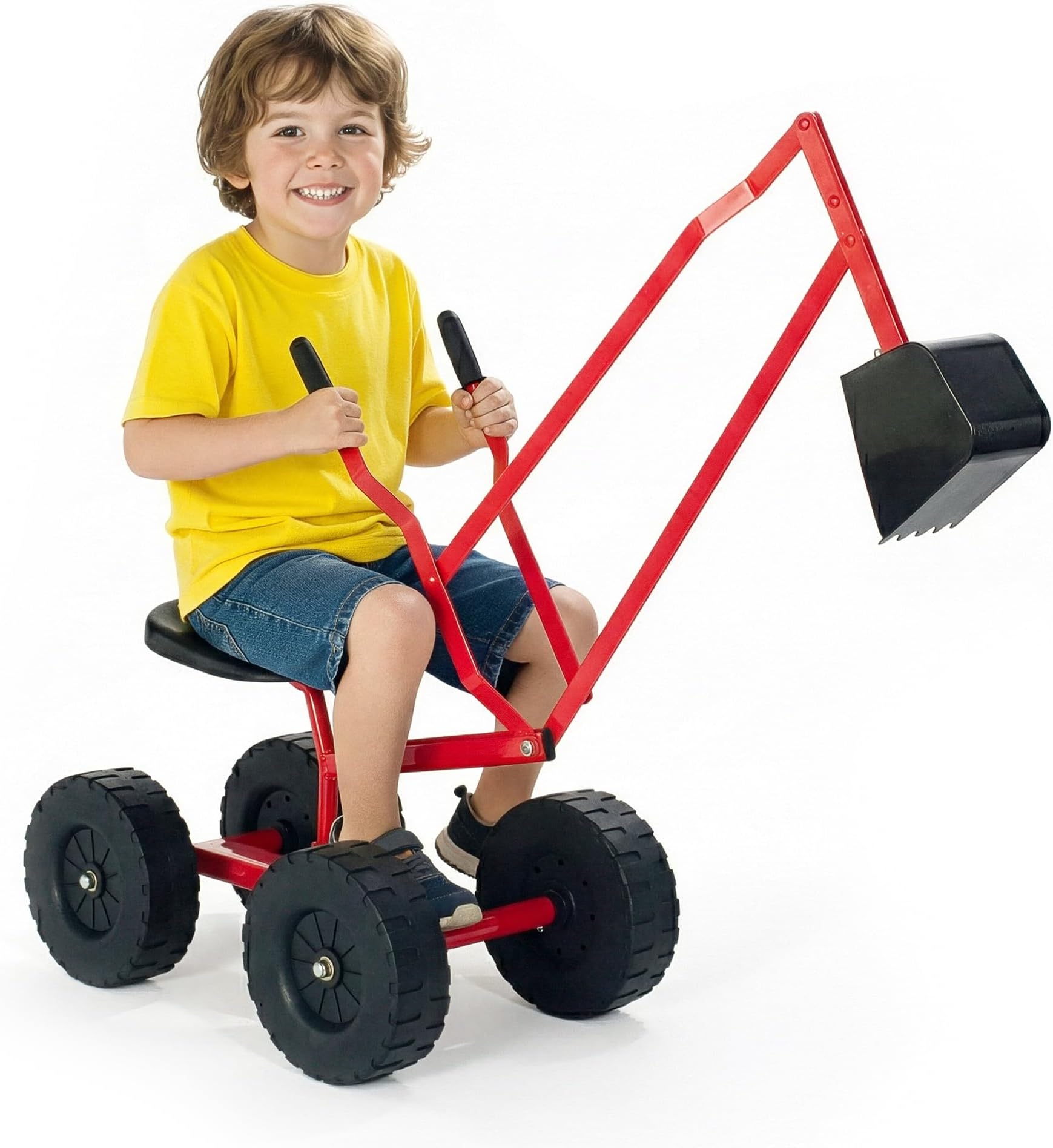 WONKAWOO Monster Wheel Sand Digger for Kids, 360° Rotation Metal Crane Excavator Backhoe Ride On Toy for Beach, Sandbox Digging and Outdoor Playground