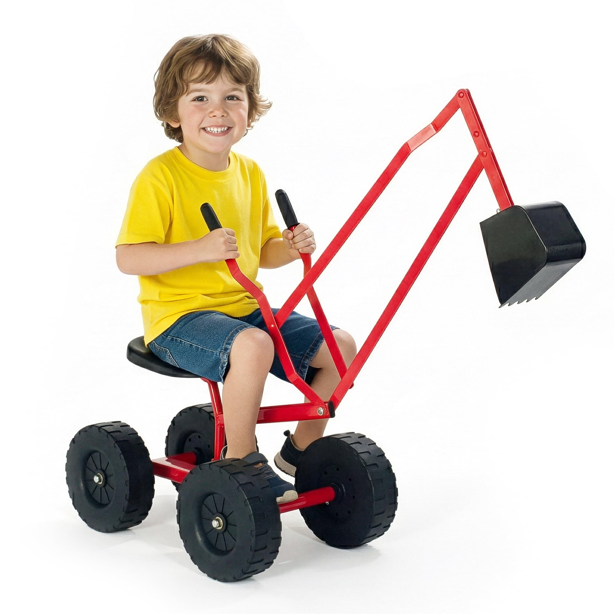 WONKAWOO Monster Wheel Sand Digger for Kids, 360° Rotation Metal Crane Excavator Backhoe Ride On Toy for Beach, Sandbox Digging and Outdoor Playground