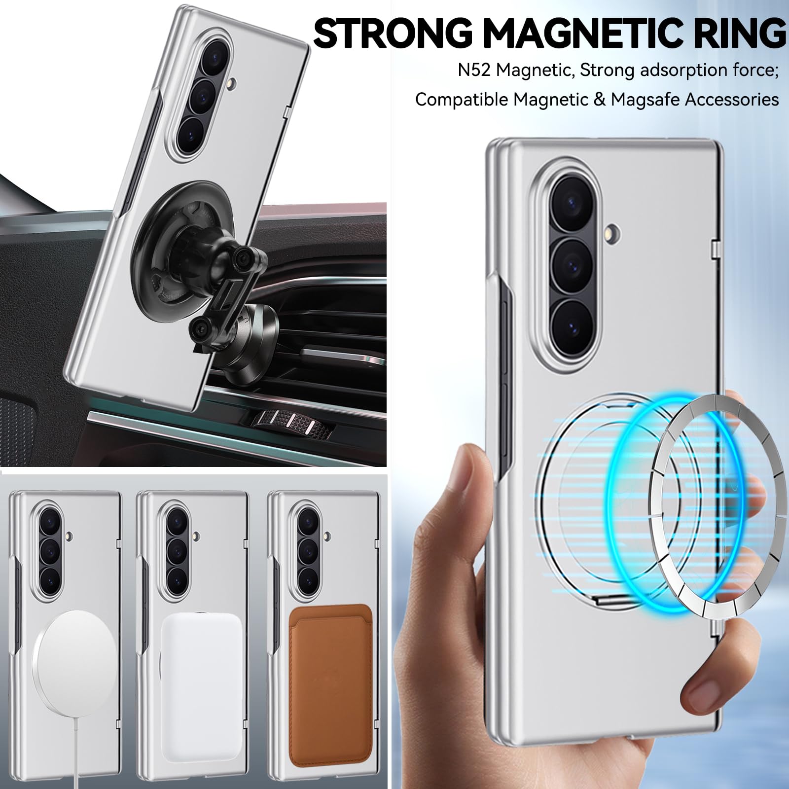 Custodia per Samsung Galaxy Z Fold 8 Ultra con supporto ad anello magnetico, [compatibile Magsafe] Protezione dello schermo integrata per la privacy, copertura completa con cerniera, custodia