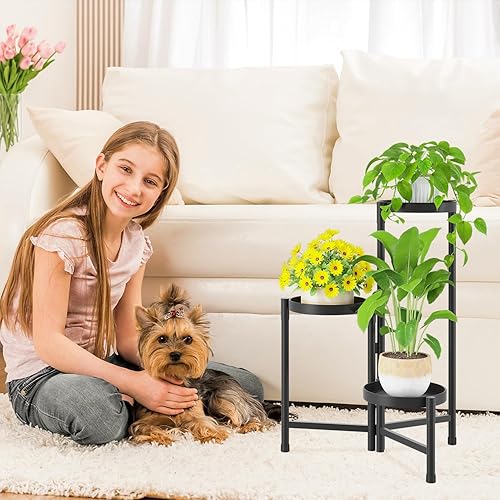 Miniatura 2 de iDavosic.ly Soporte para plantas de 3 niveles para interiores y exteriores de fácil armado, estantería plegable alta de metal para exhibición de