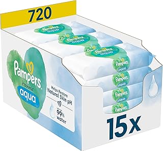 Pampers Harmonie Aqua Baby Feuchttücher Box, 720 Tücher (15 x 48), sanfter Hautschutz für zarte Haut mit 99% Wasser