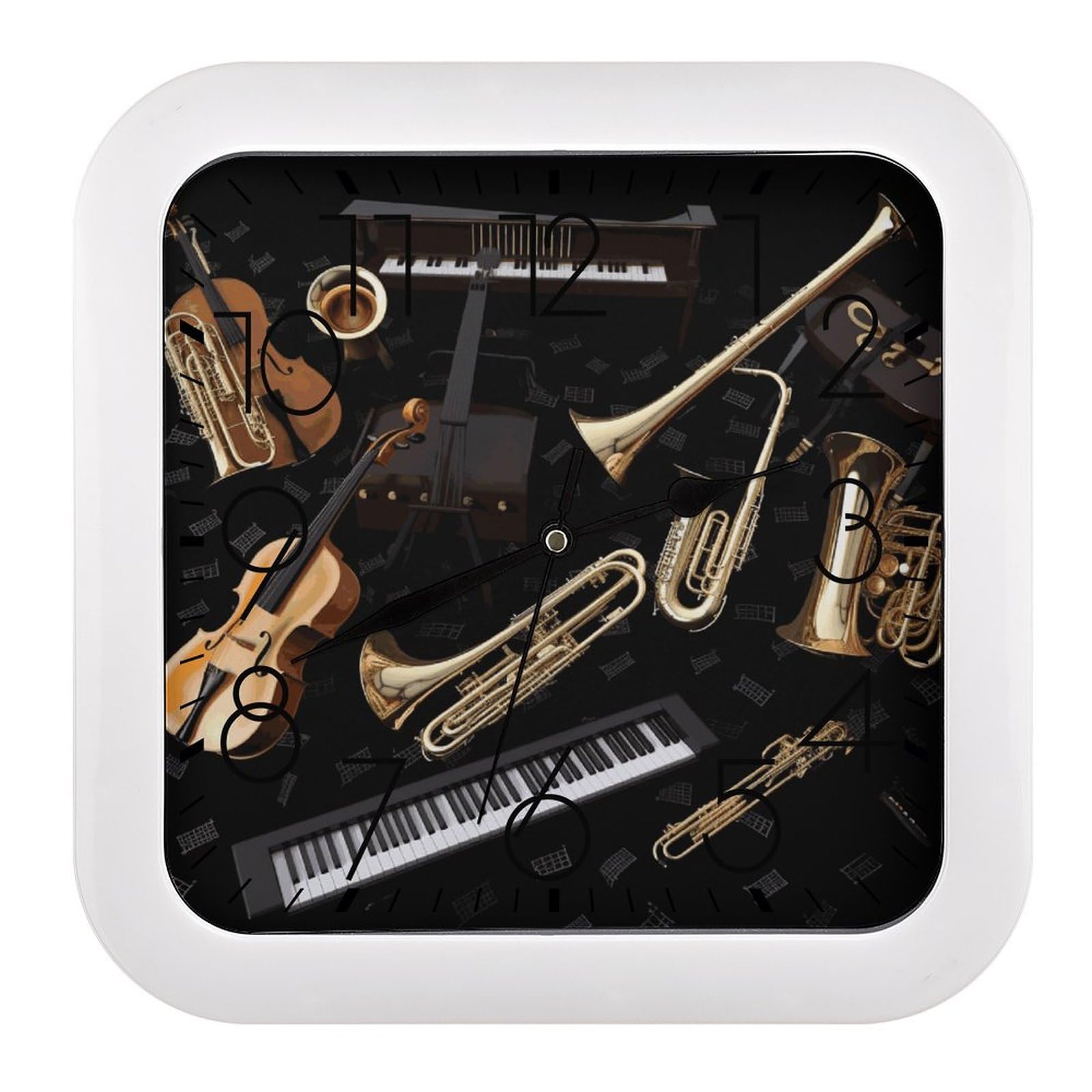 Horloge murale carrée sans tic-tac 25,4 cm horloge plastique instruments de musique à piles