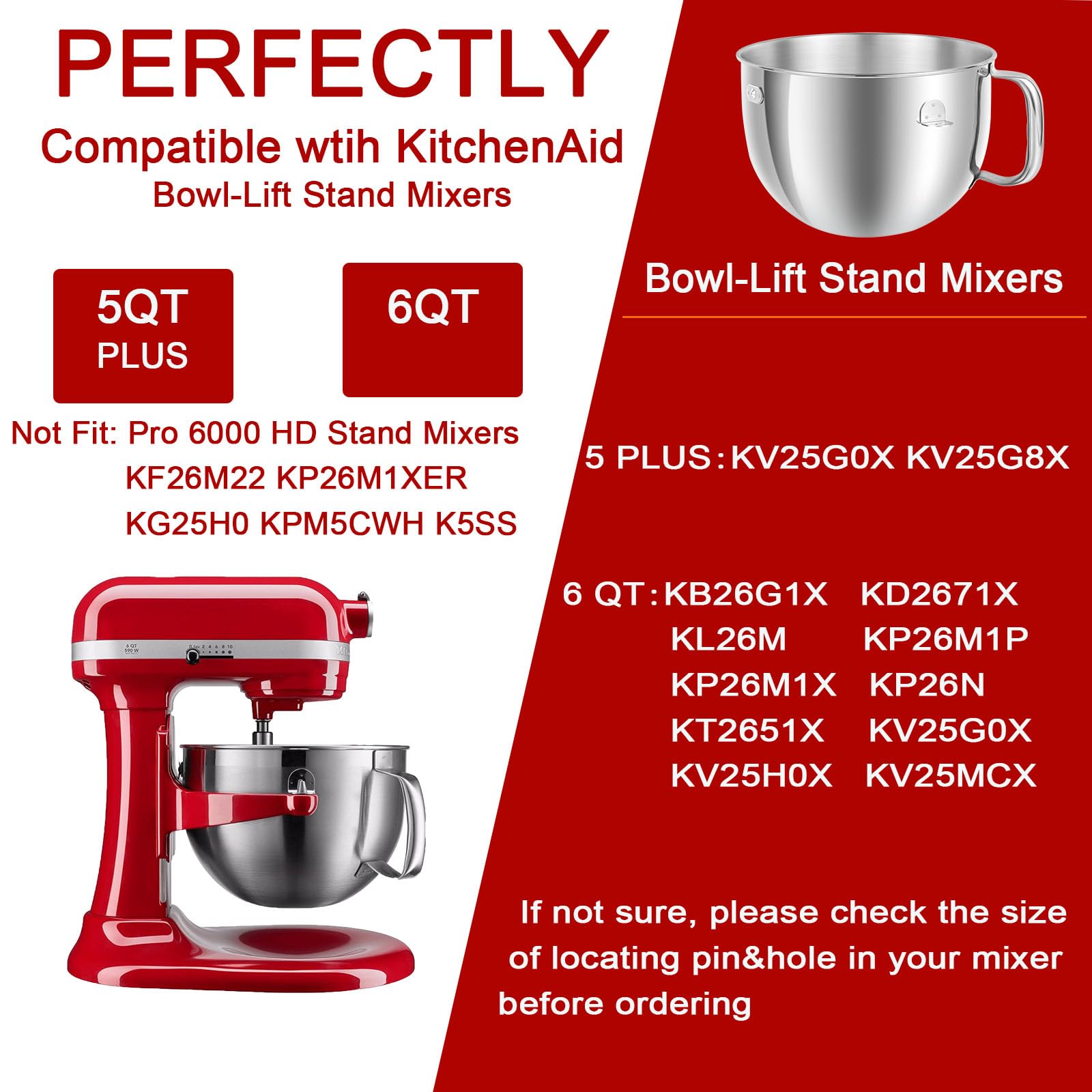 Amazon.com: 6QT Stainless Steel Mixer Bowl with Handle Compatible