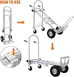 3-in-1 Folding Hand Truck Dolly, 770 Lbs Capacity Aluminum Convertible Cart with Sliding Frame, Heavy Duty Foldable Dolly with Wheels for Moving, Warehouse, Supermarket