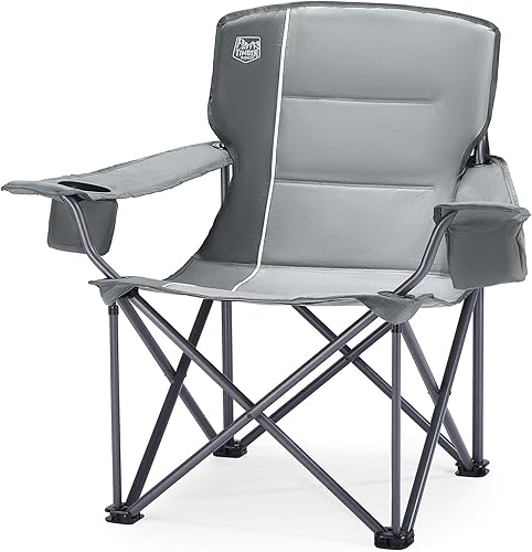 Timber Ridge Silla de campamento plegable de gran tamaño de 550 libras para adultos, resistente con portavasos, bolsillo lateral para campamento,