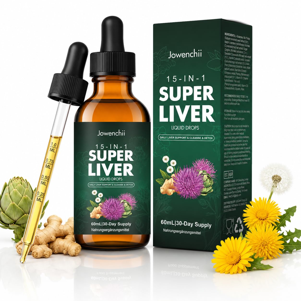 Detox Tee, 28 Tage Kräutertee für Abnehmen & Lungenreinigung und Unterstützung der Atemwege, 11 Kräuter mit Flohkrautblatt, Thymian, Rooibos, Holunderbeere, Ingwer & Ginseng, koffeinfrei, Vegan