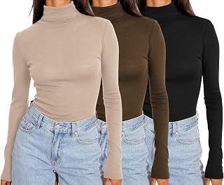 SUNBS Womens 3 Piece Turtleneck Long Sleeve Shirts Mock Neck Fall Fashion 2023 Slim Fit Winter Thermal Underwear Tops