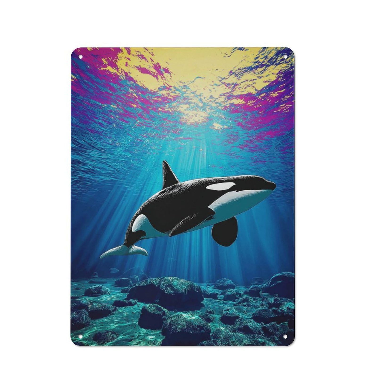 Junmoney Whale Swimming In Colorful Ocean Vintage Tin Sign 40X30cm With For Guest Room Or Hallway, For Collectors Decorating Guest Rooms And Hallways