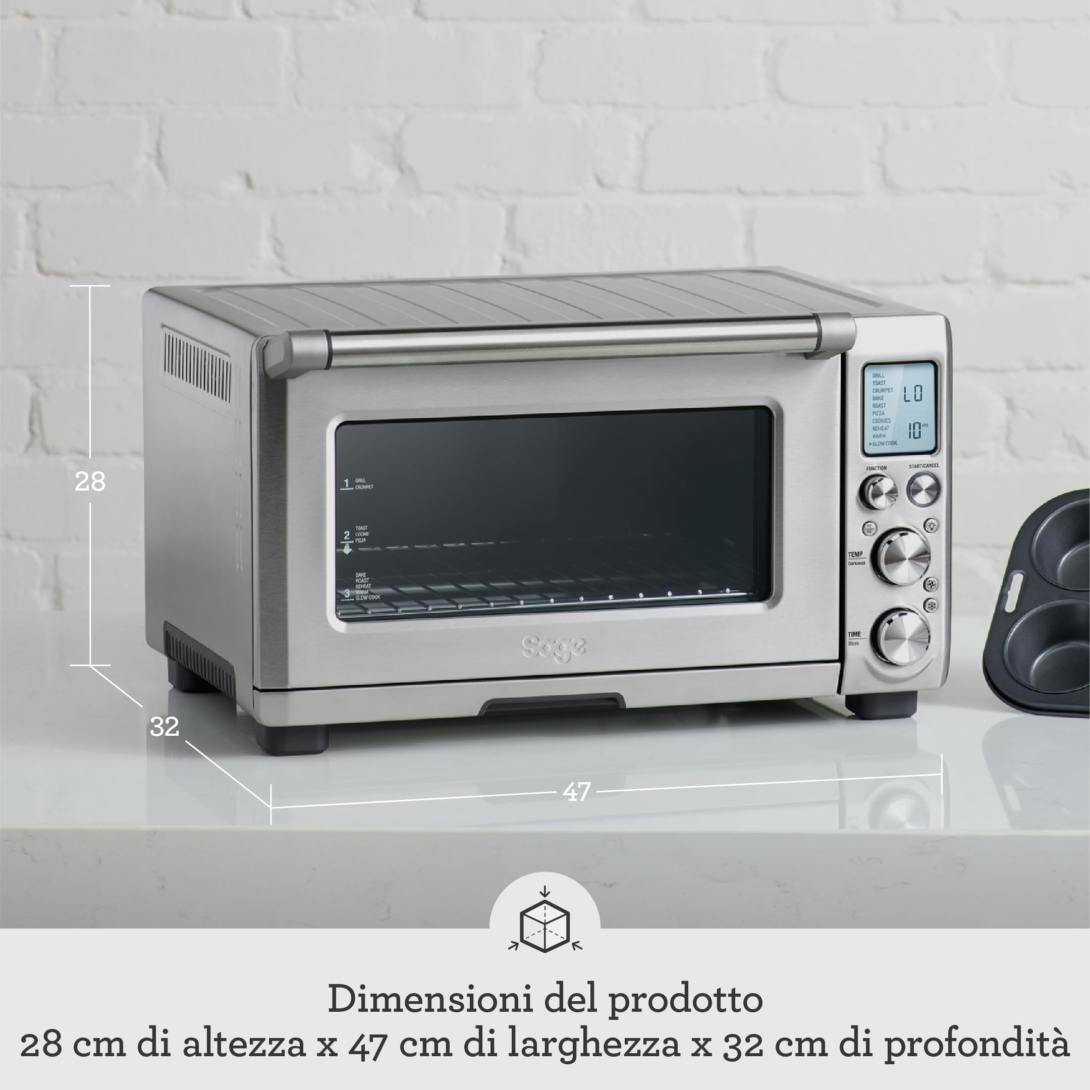 Sage - The Smart Oven Pro — Mini forno con 10 funzioni di cottura — cottura più rapida, frittura, stufatura, tostatura, riscaldamento — 2400 W, pizza da 30 cm, pollo intero — acciaio inossidabile