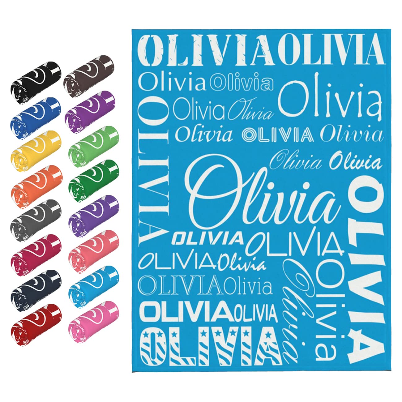 Gypsophila Personalized Name Blankets Custom Baby Blanket with Name Blankets Customized Baby Blankets for Girls Boys Birthday Blanket (Blue 02,50