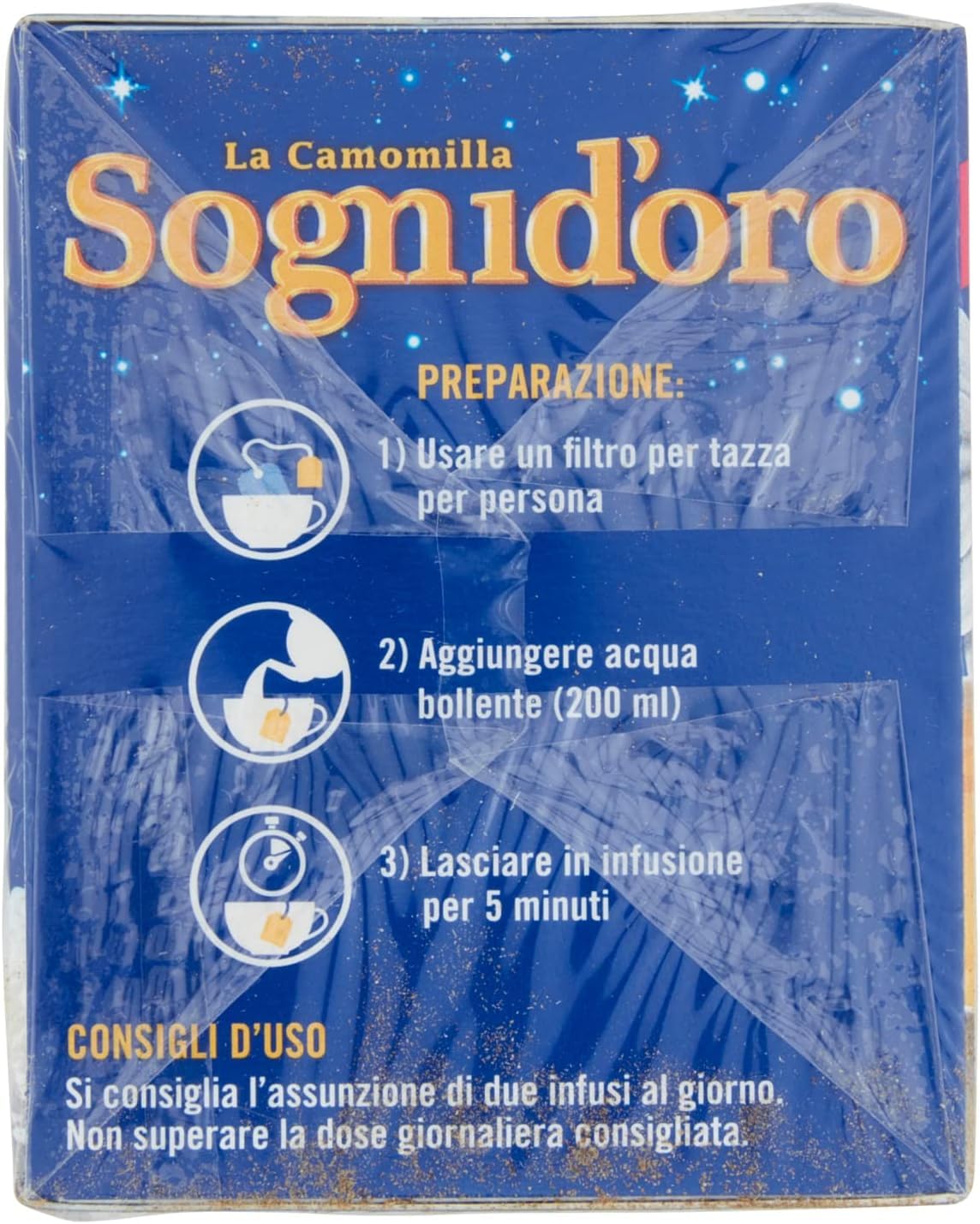 Italian Gourmet Sogni d'oro Camomilla Doppio Fiore 12 x 25,2g, Kräutertee | Infuso senza caffeina; entspannende Filterbeutel nach dem Essen oder, Gesamtnettogewicht 302,4 g + Kostenlos Polpa 400g