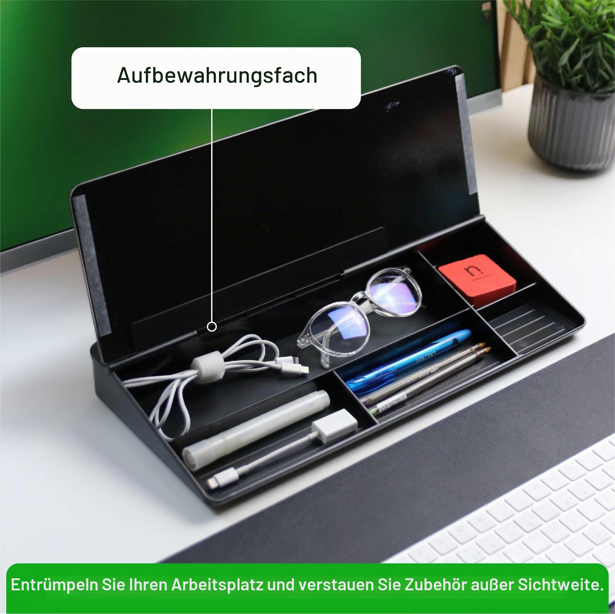 Wedge Desktop Whiteboard - All-in-One Schreibtisch & Desk Tidy Organizer - Glas Whiteboard für Kleines Büro & Home Office