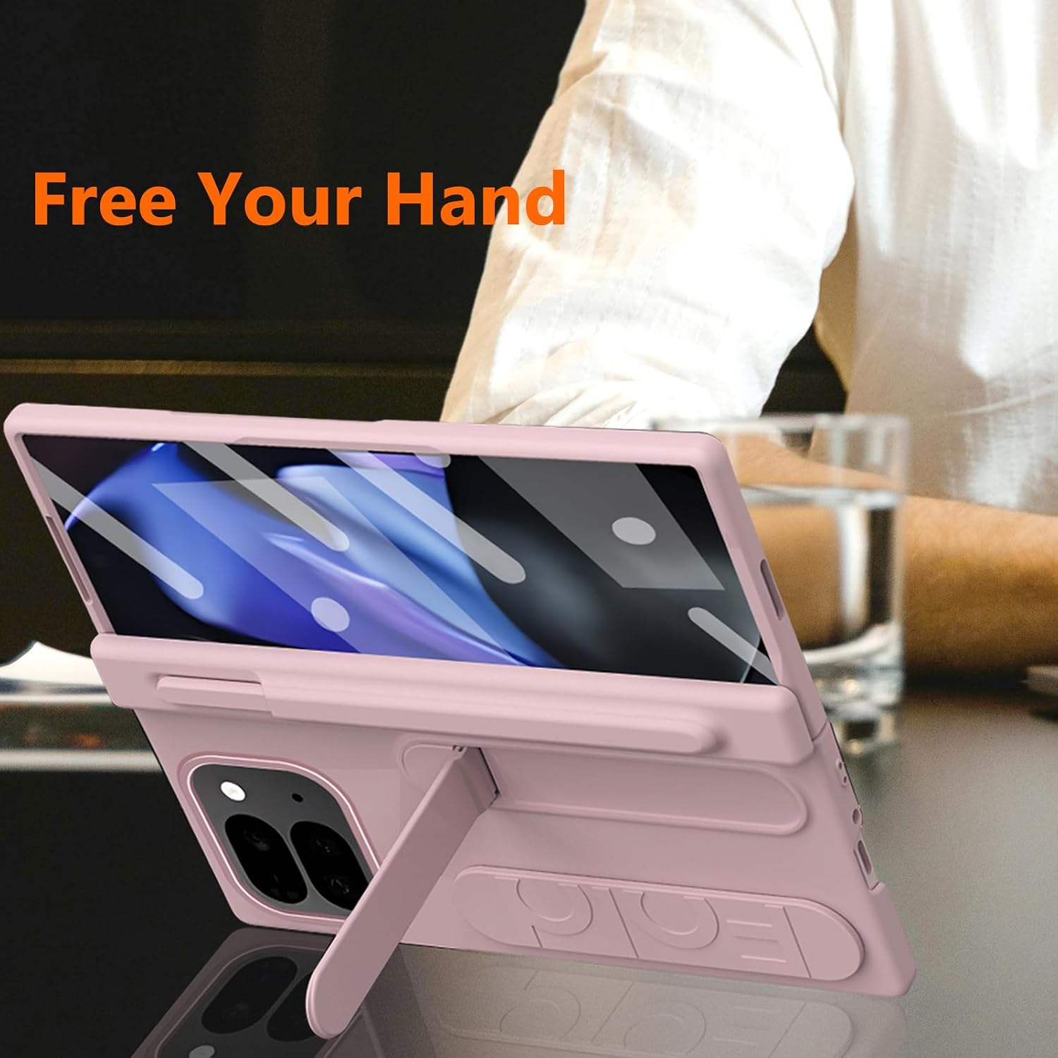 for Google Pixel 10 Pro Fold Case with S Pen Holder & Stylus, Hand Strap Phone Case with Kickstand, Hinge Protection, Screen Protector, Wrist Strap Cover for Google Pixel 10 Pro Fold Pink