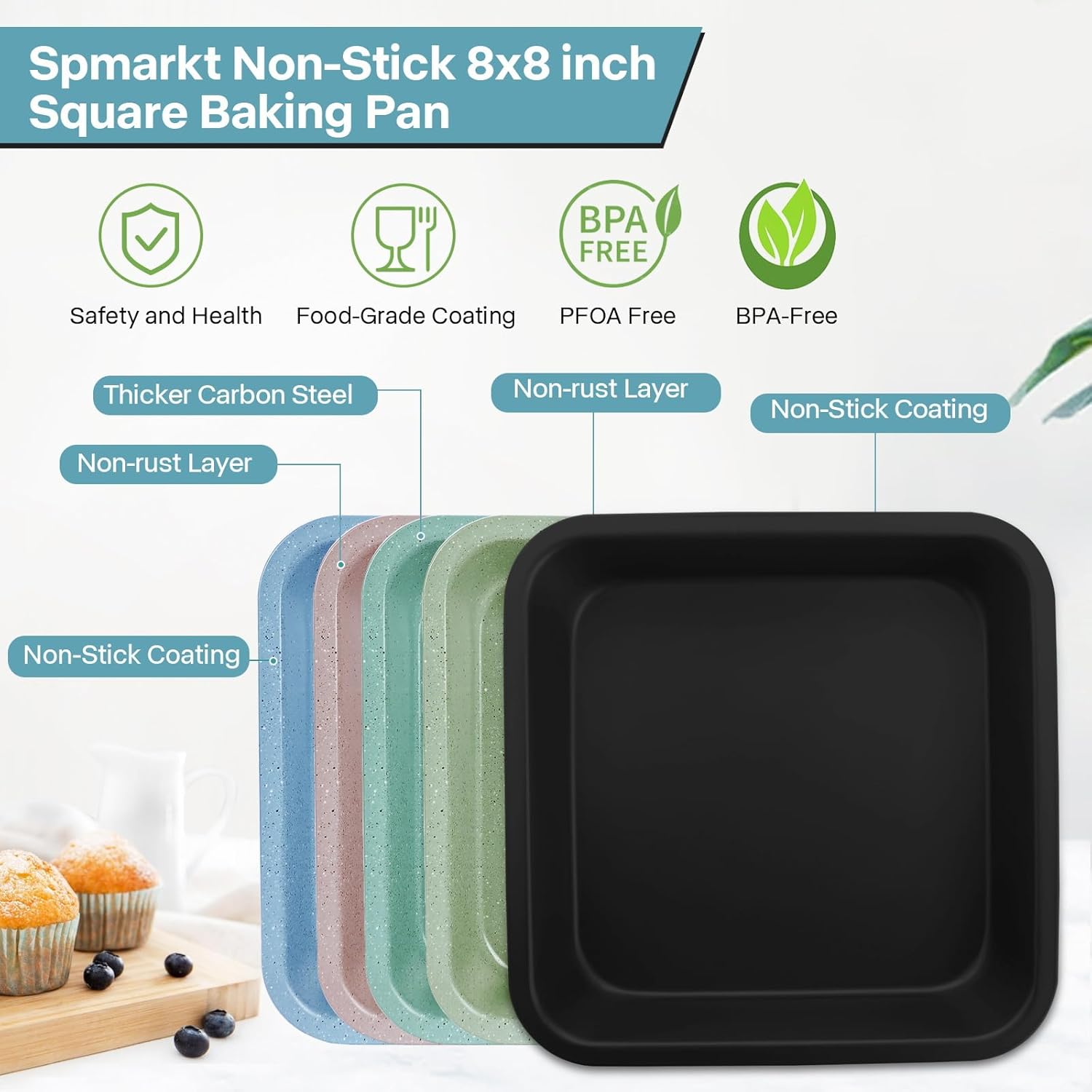 2-Pack 8x8 Square Cake Pan, Nonstick Brownies Square Cake Pan, 8 inch Square Baking Pan for Making Meat Dishes, Square Cake Pan for Beginners, Easy to Clean - Image 2