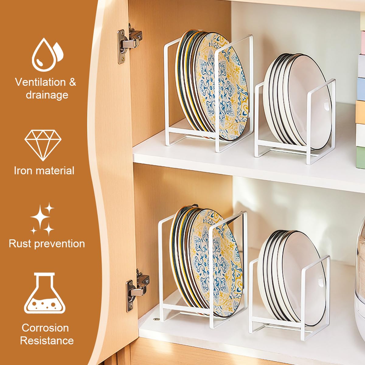 3 PCS Organizador Platos Armario Cocina, Metal Soporte Platos, Plateros de Cocina, Soporte para Platos Upright, Plateros de Cocina Mueble, Organizadores de Cocina (white)