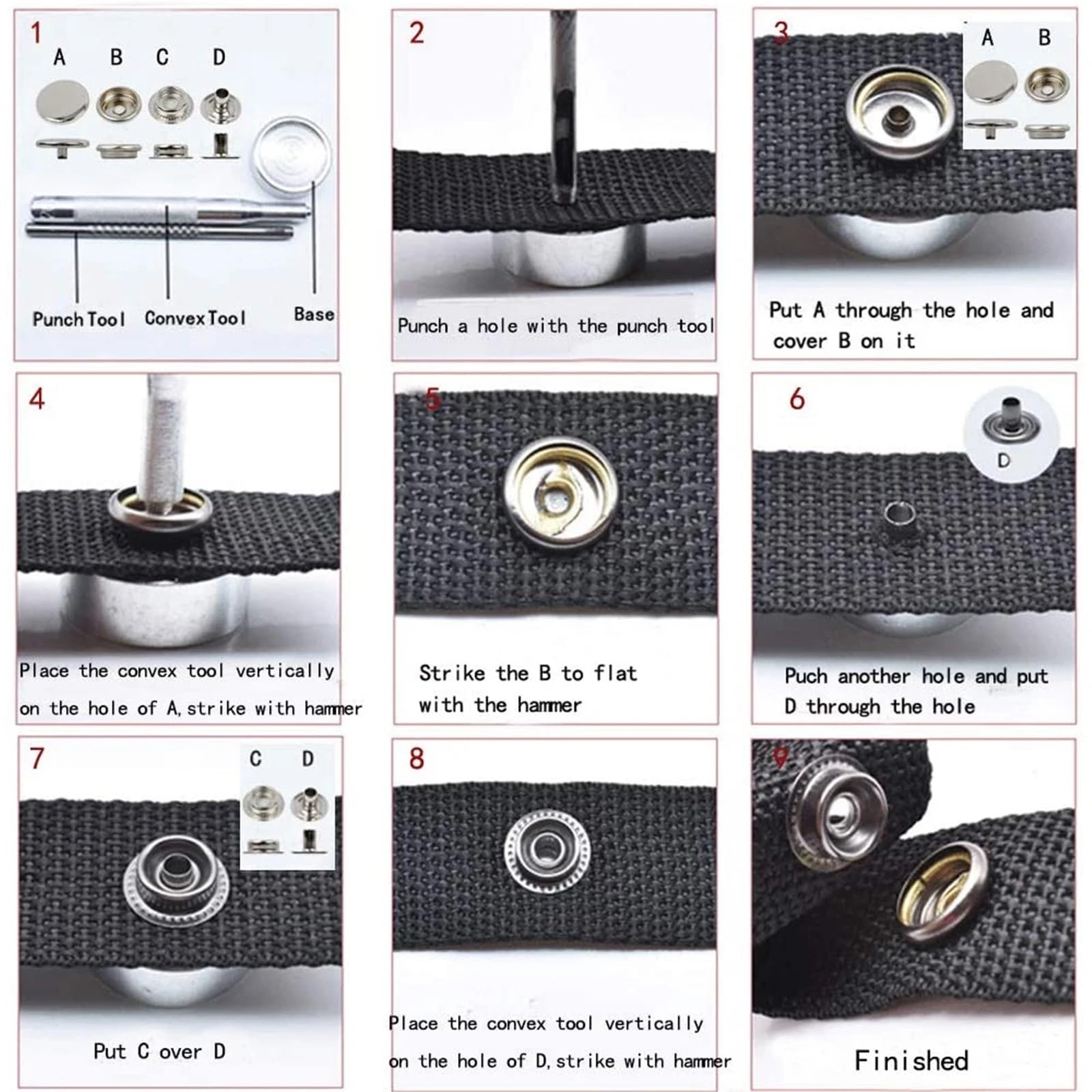 Zapięcia zatrzaskowe, Zestaw 50 zestawów metalowych zatrzasków Zatrzask 15 mm do odzieży z płócienną torbą na łódź(Black)