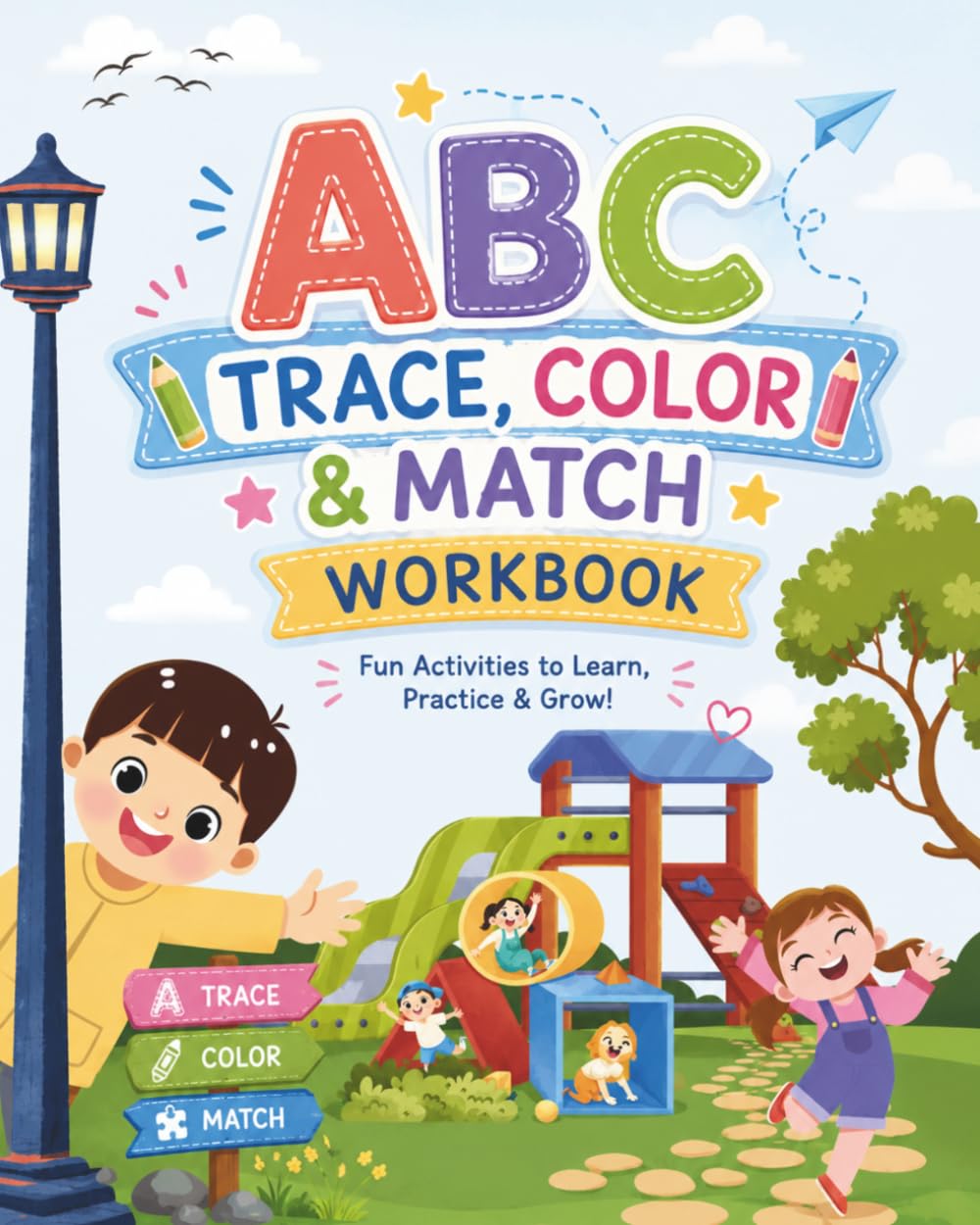 ABC Coloring and Tracing Workbook: Trace Letters, Color Cute Pictures, and Match Fun Objects from A-Z