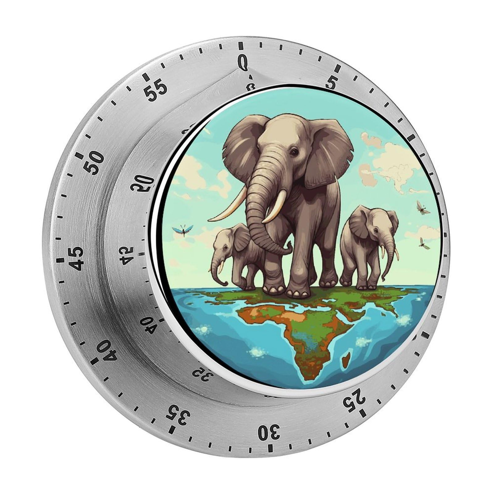 Elephants Timer Exquisite Stainless Steel Magnetic Timers Waterproof Durable Mechanical Countdown Countup for Loud Alarm for Baking Grilling Studying