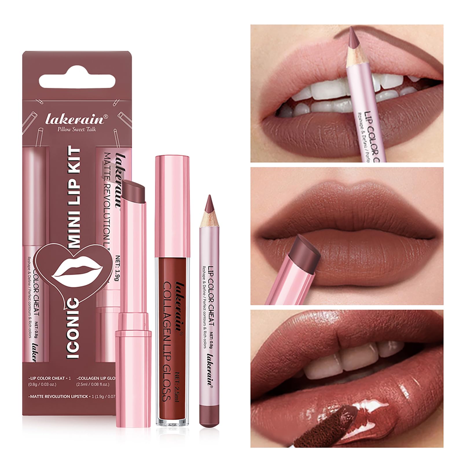 3PCS Matte Liquid Lipstick Lip Balm & Lip Liner Lip Kit, Hydrating Tinted Pink Lip Balm - Image 2
