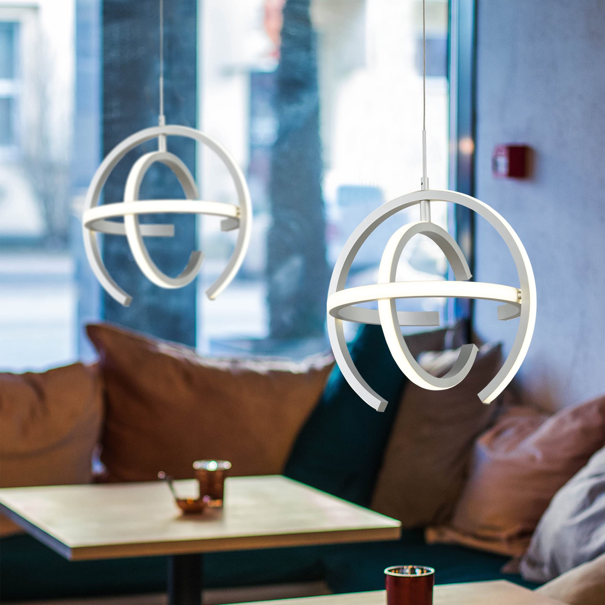 Kinglong Modern LED Chandelier Fixtures,Globe Pendant Light Kitchen Island Round 4000K Dimmable,Foyer Stairway Adjustable Silver Hanging Lamps for Dinning Room,Bedroom,Corridor