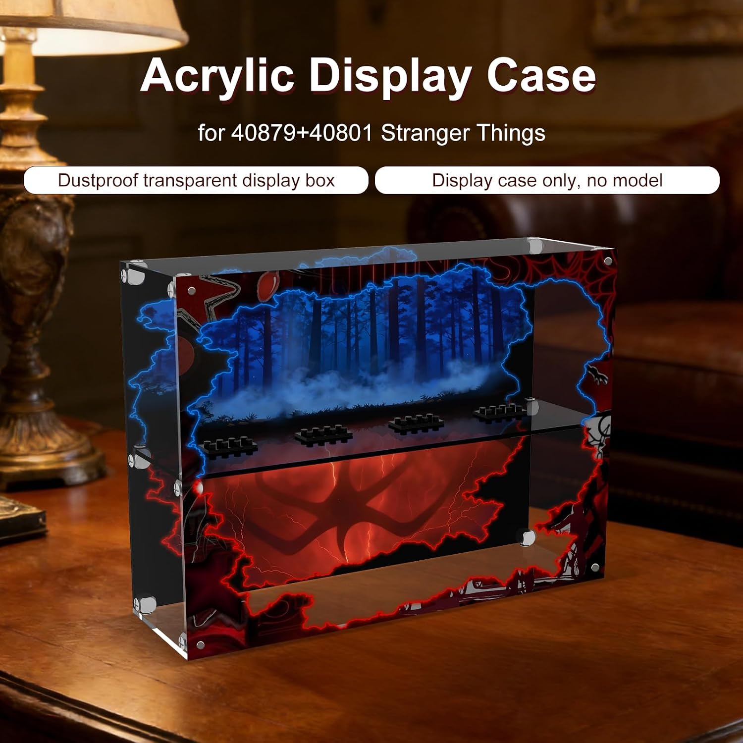Acrylic Display Case Compatible with LEGO BrickHeadz 40879 Eleven Max Demogorgon & 40801 Mike Dustin Lucas Will – Dual-Layer Upside Down Dustproof Showcase for Brickheadz Figures (Box Only)