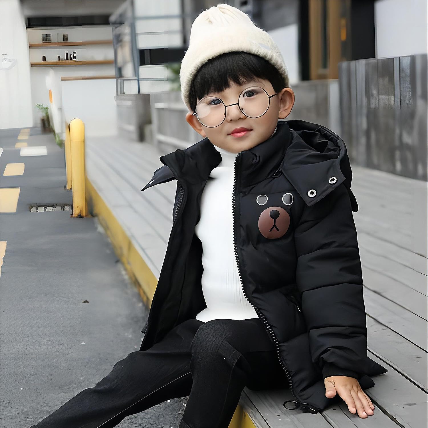 linboo Jungen Winterjacke Kinder Warme Wintermantel mit Kapuze Verdickte Jacke Blouson Winddicht Winter Kapuzenparka