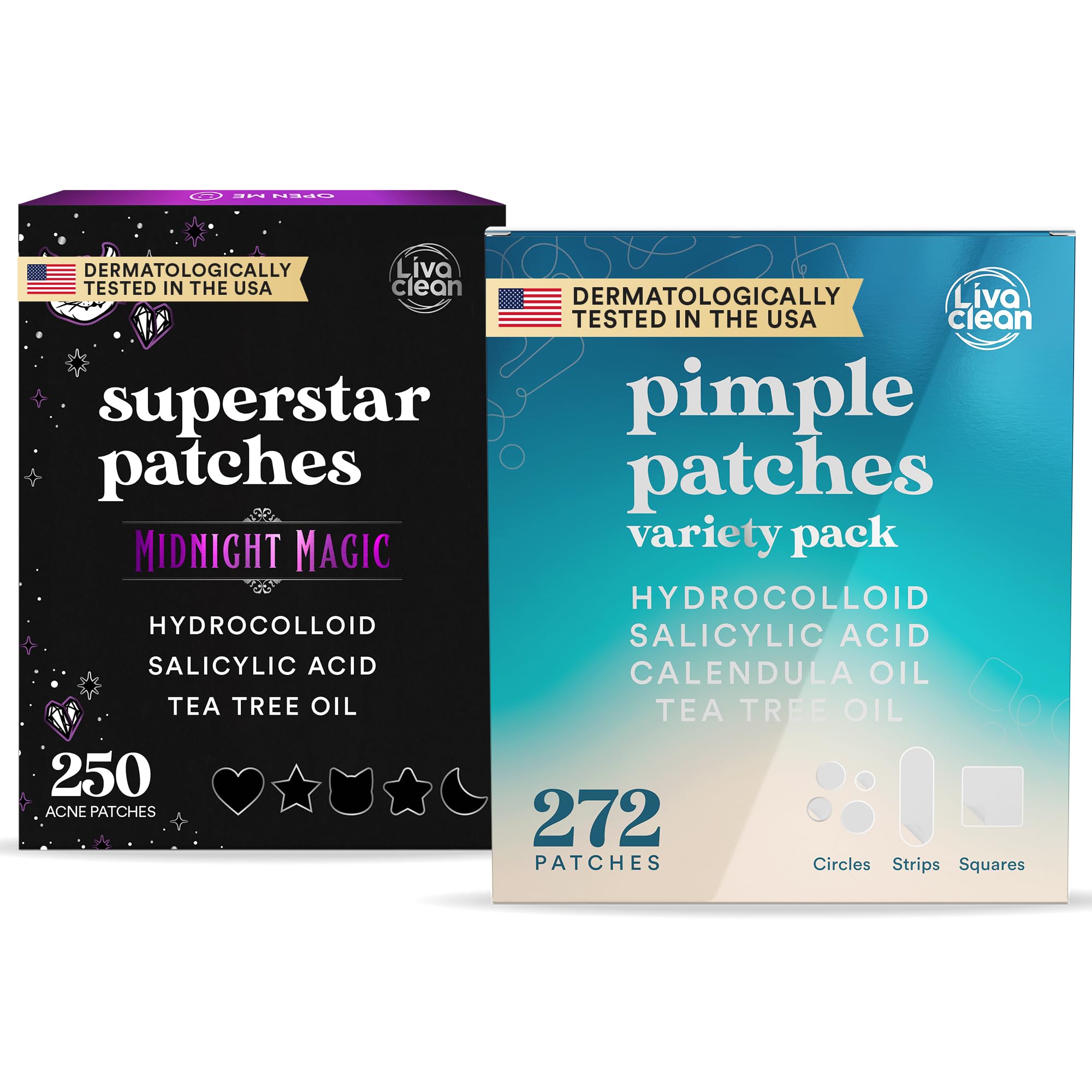 Livaclean 272 CT Pimple Patches Variety Pack 250CT Black Star Pimple Patches Midnight Magic