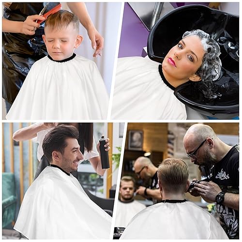 Miniatura 6 de FEBSNOW Capa de peluquería profesional blanca para corte de pelo con cuello ajustable y cepillo de plumero para el cuello, suministros de peluquería