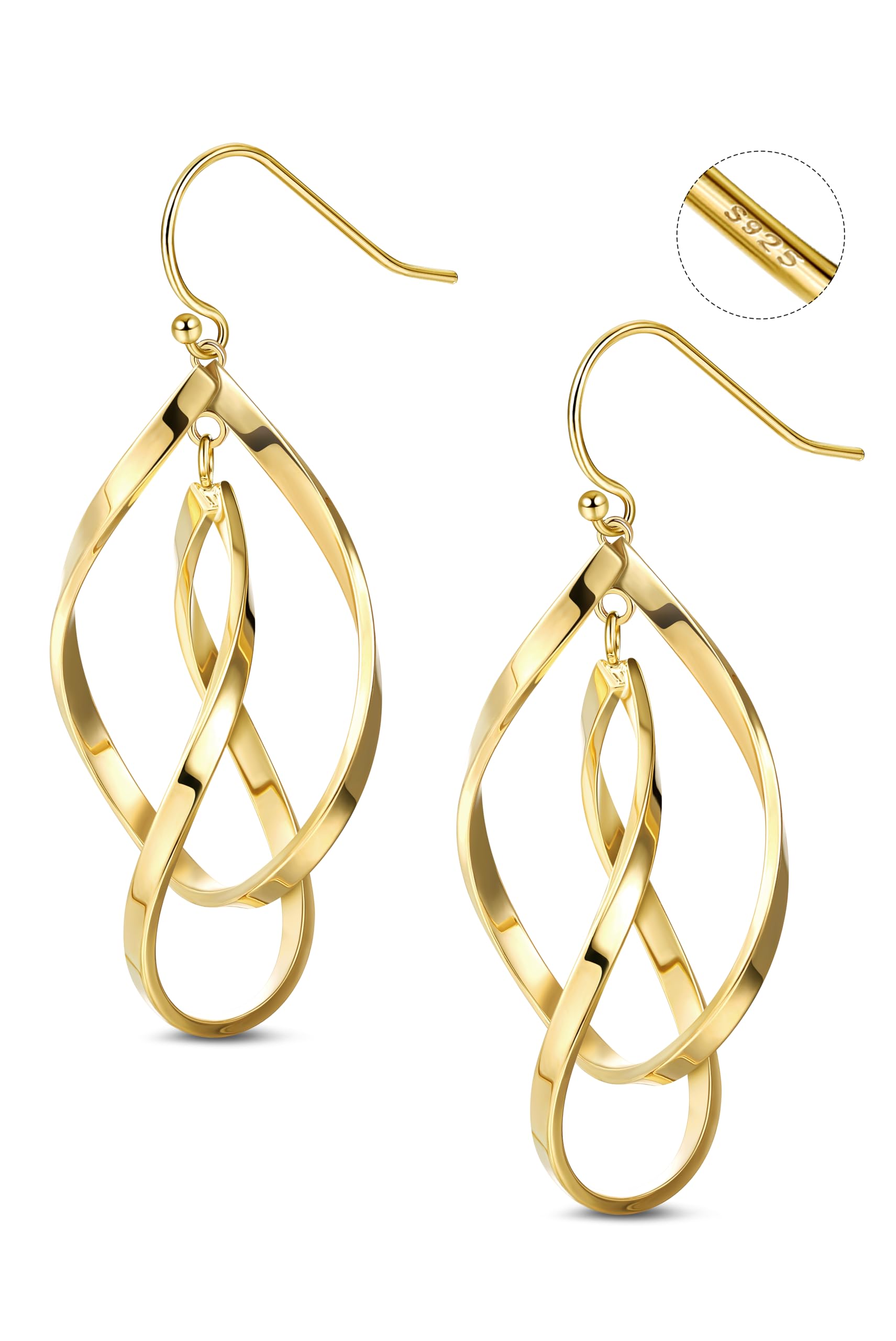 Adramata Pendientes Mujer Plata, Pendientes Colgantes en Espiral, Pendientes Largos Hipoalergénicos para Mujer, Pendientes de Plata/Oro, Regalo para Mujer