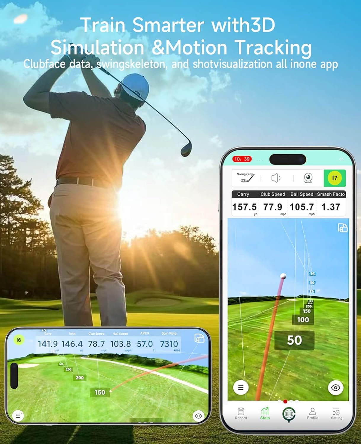 Portable Golf Launch Monitor Pro X1 Plus, Simulators for Home & Training, Mobile Launch Monitor for Golf Swing Analysis, Tracker & Swing Analyzer, Indoor Outdoor Use, Up to 10 Hours Battery Life.